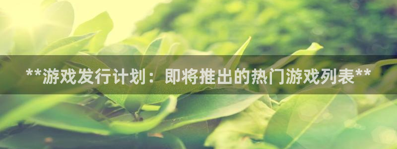 顺盈娱乐平台注册流程图片：**游戏发行计划：即将推出的热门游戏列表**